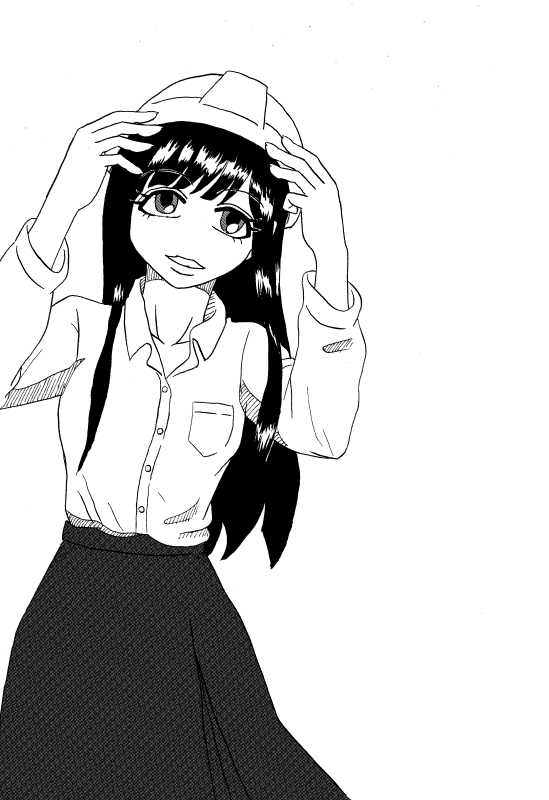 ヘルメットを被る女子高生