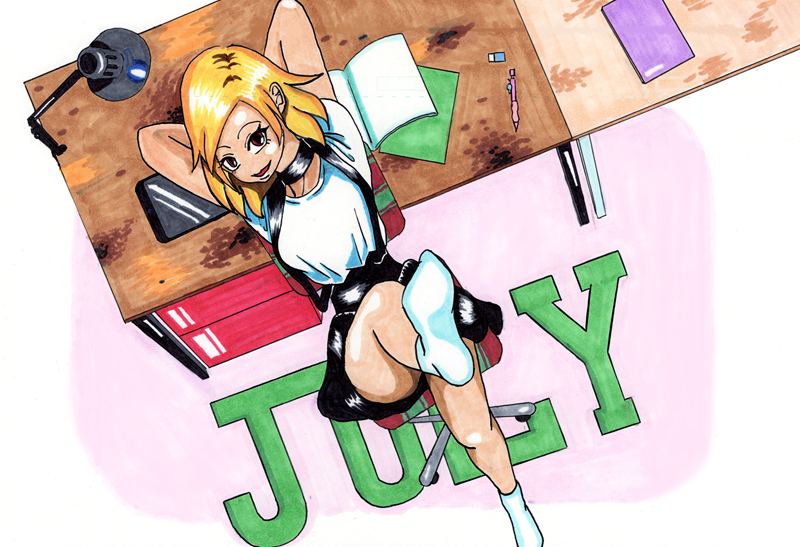 7月勉強中女子高生